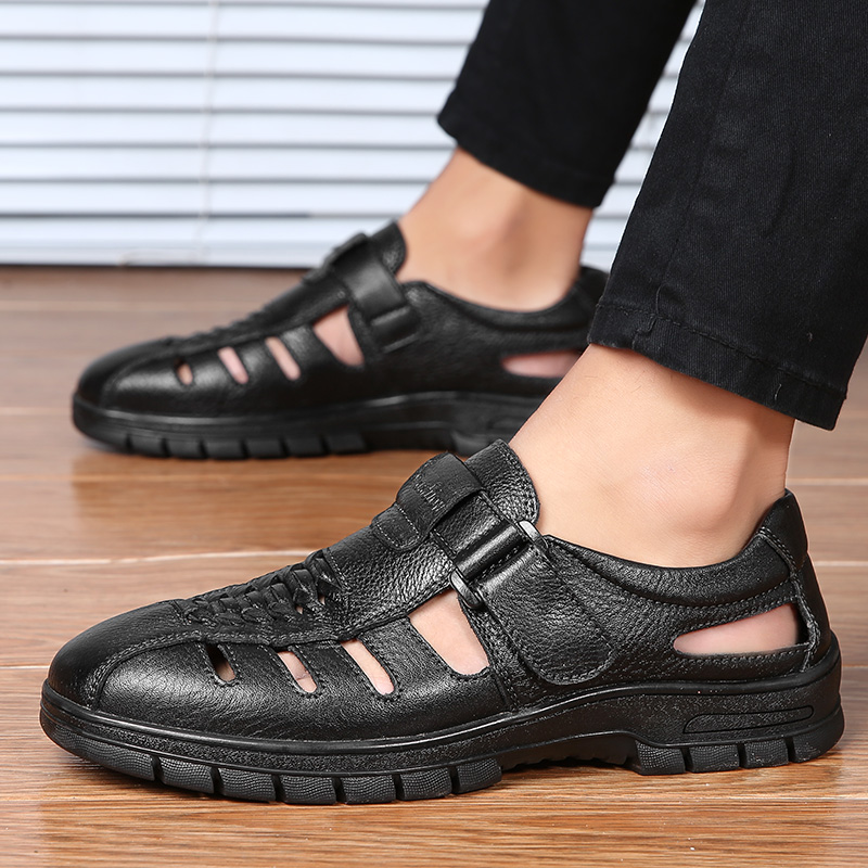 首页 惠券直播 京东商城 鞋包配饰 男士凉皮鞋真皮中老年透气镂空凉鞋