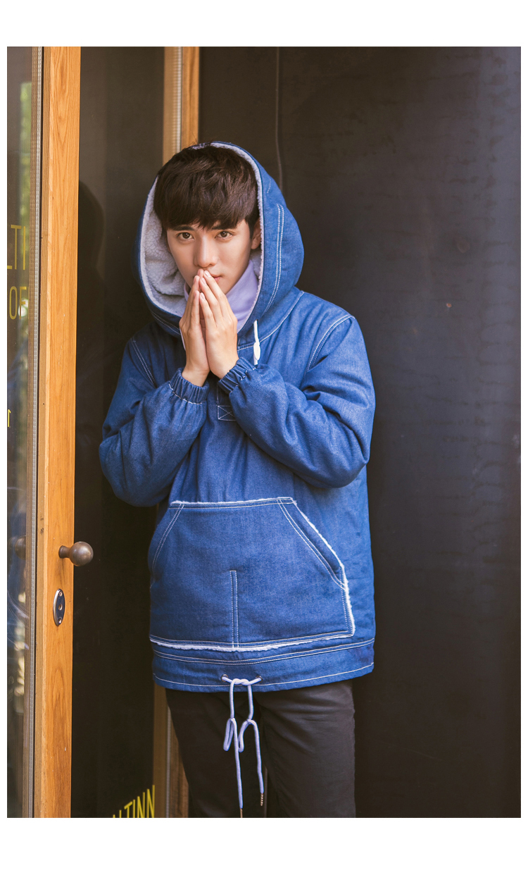 汤米伍德男士牛仔连帽卫衣加绒保暖牛仔夹克外套 黑色 m