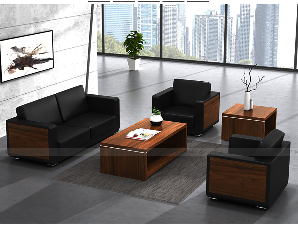 茗禹办公沙发会客沙发三人位沙发商务沙发简约沙发组合 方茶几 真皮