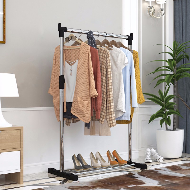 晾衣架落地伸缩不锈钢移动简易双杆式室内晾衣服架子
