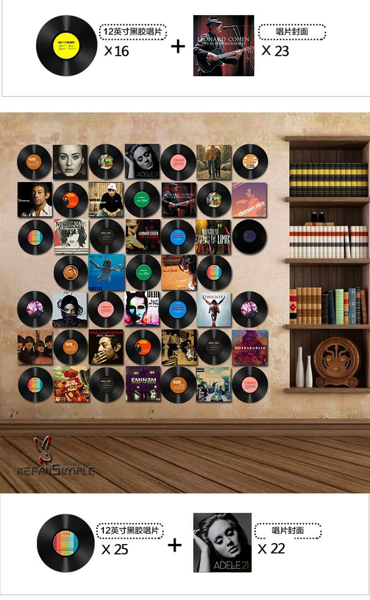 复古黑胶唱片装饰墙贴 酒吧ktv乐器店铺客厅背景墙创意海报墙壁饰