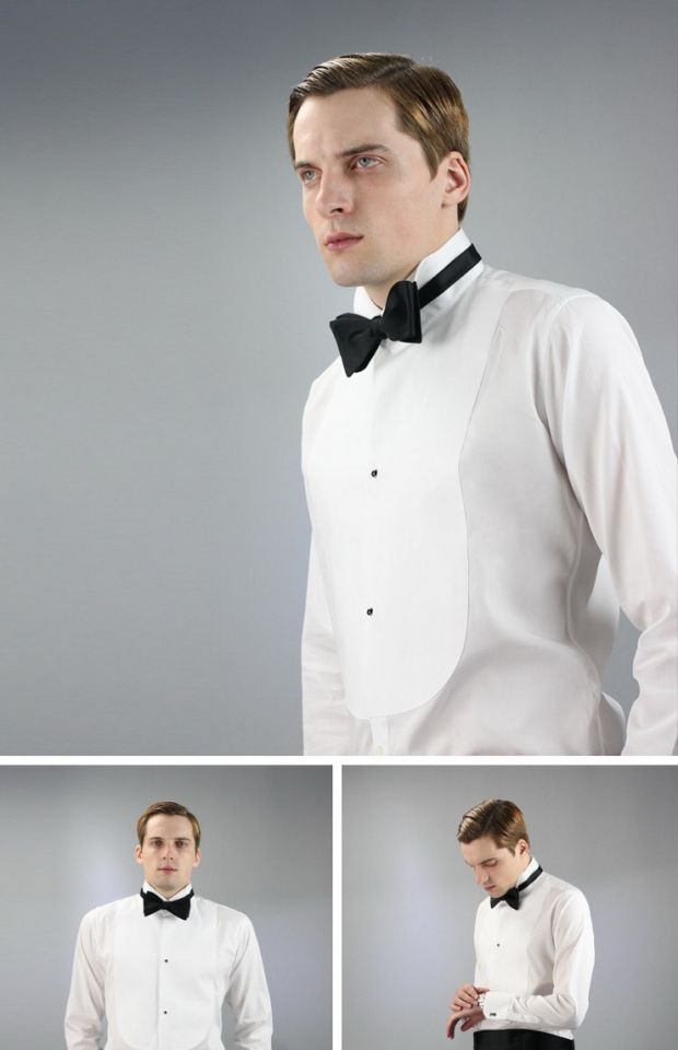 企领礼服衬衫的标准制式是:企领 前胸风琴褶 法式双叠袖.