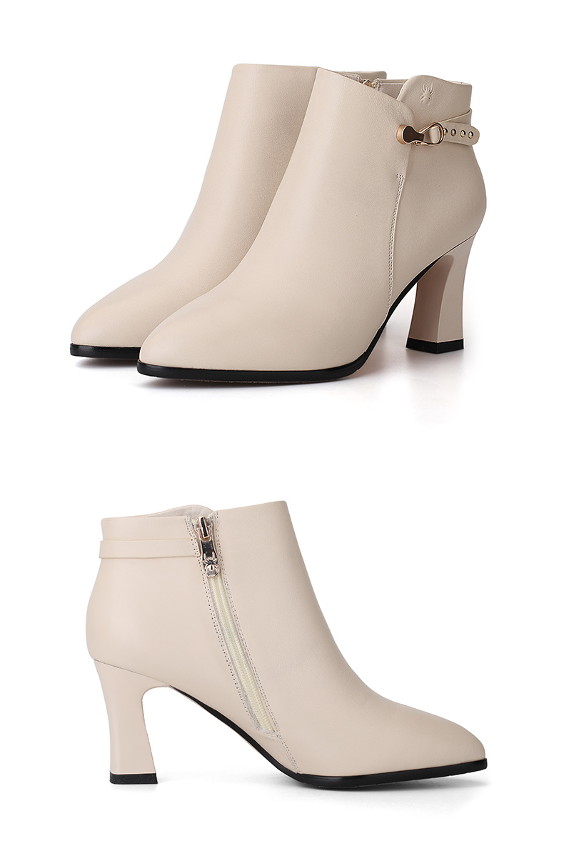 蜘蛛王女鞋短靴女秋季新款单靴真皮高跟鞋圆头粗跟欧美时尚低筒靴透气