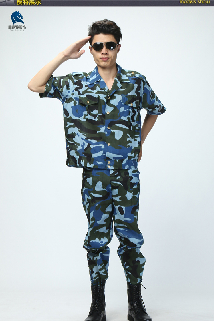 时尚军迷服装男夏季休闲短袖海洋迷彩服套装海军作训套装军训服 军迷