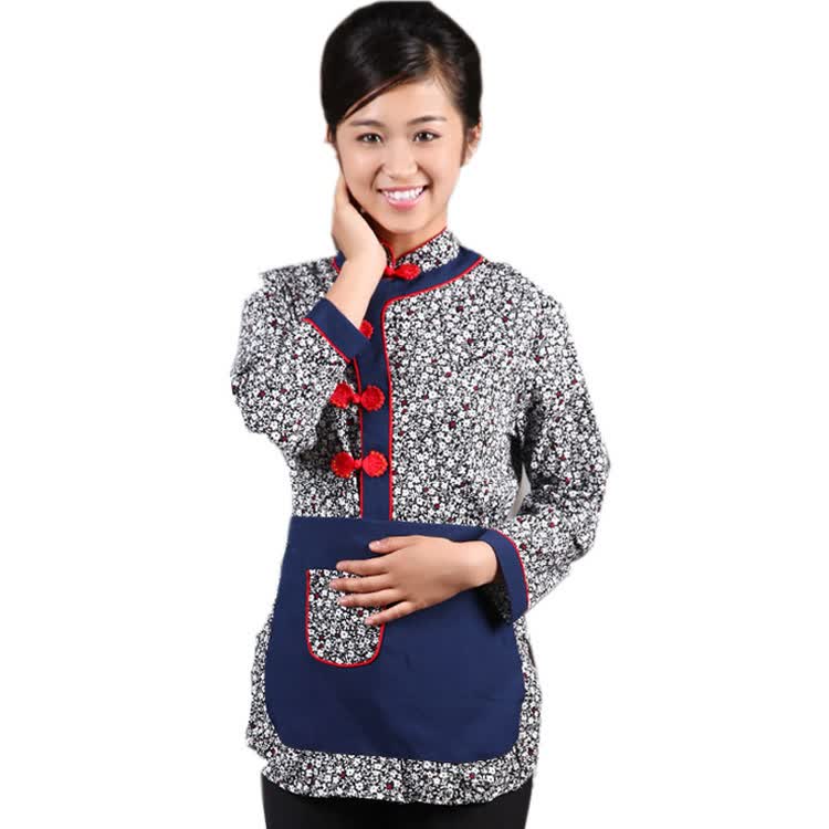 农家乐饭馆服务员工作制服 工作服长袖秋冬装土菜馆餐厅工作服三件套