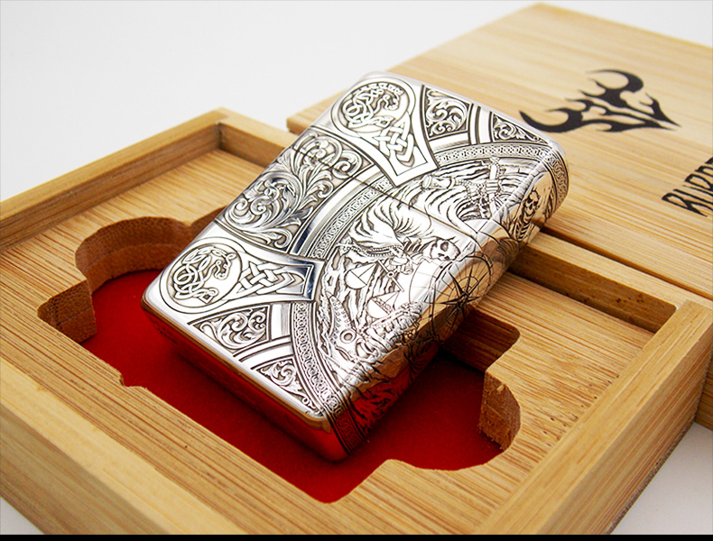 zippo煤油打火机之宝正品纯银盔甲五面环绕精雕启示录天启四骑士骷髅