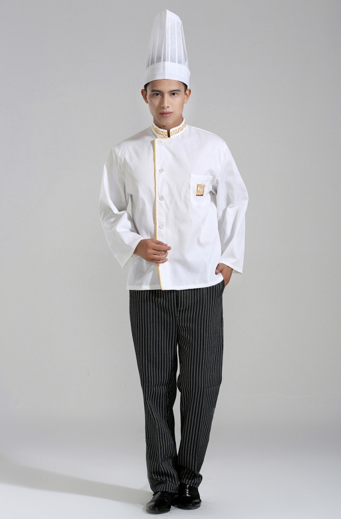 厨师服长袖酒店制服宾馆餐厅食堂 厨师工作服 黄色 xxl