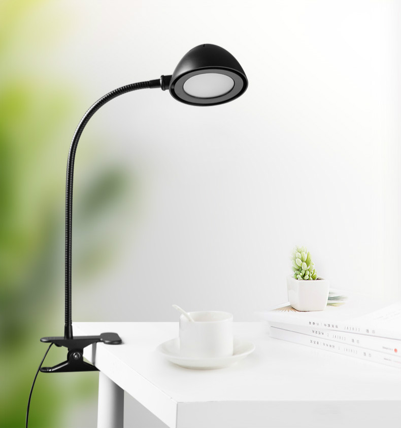 台灯可充电插电式简约宿舍床头夹式读书带夹子的床灯黑色可调光插电版