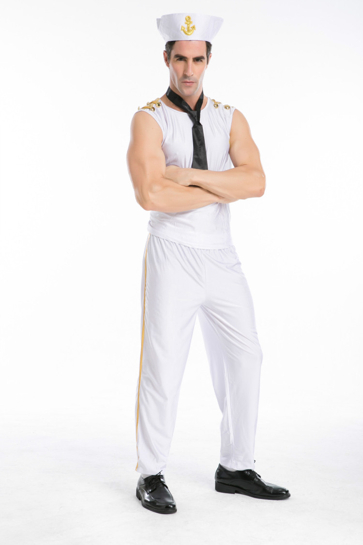 时尚休闲舒适分码白色男款水手服 万圣节cosplay游戏服 白色 l