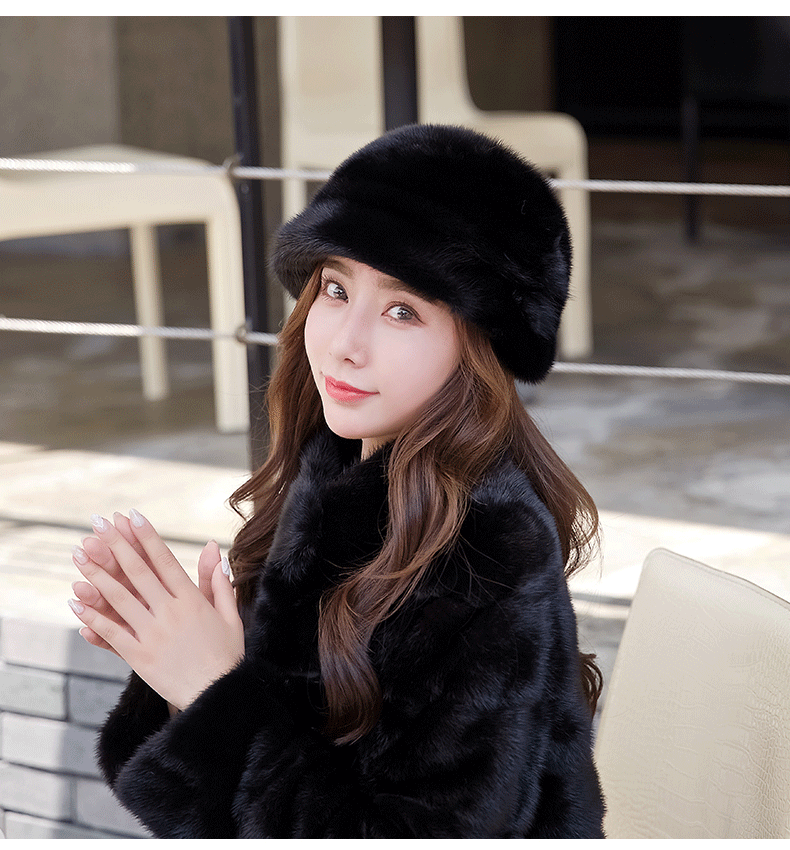 冬天貂皮帽女水貂毛女士秋冬季韩版保暖中老年人礼帽整貂皮草帽子宝蓝