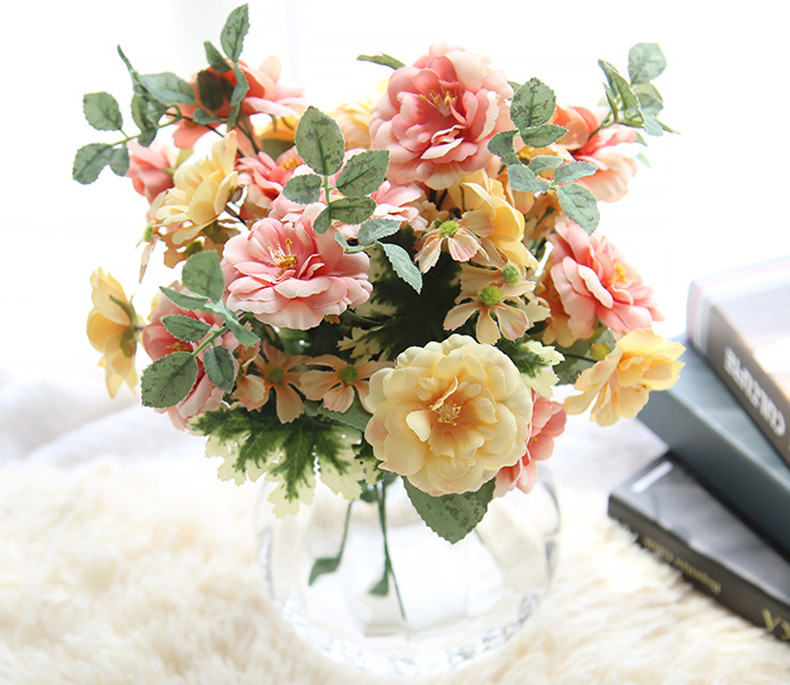 仿真花假花塑料花绢花家居客厅装饰干花餐桌摆件玫瑰花束婚庆花瓶插花