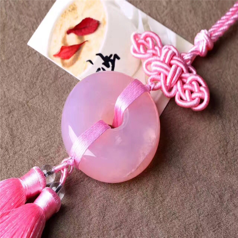 粉晶平安扣汽车挂件粉水晶女士车载用品平安符挂饰车内饰品m