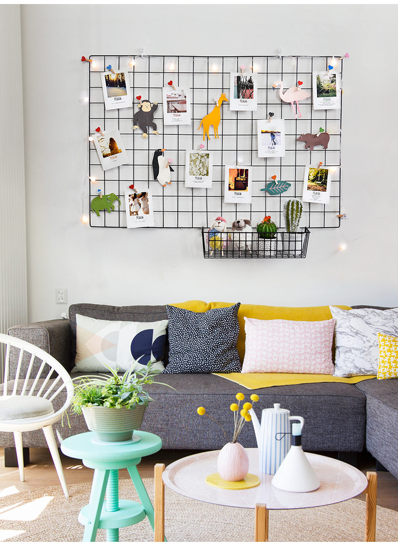 置物架ins网红格子墙少女心房间布置宿舍卧室装饰 暖黄灯 灯串照片夹