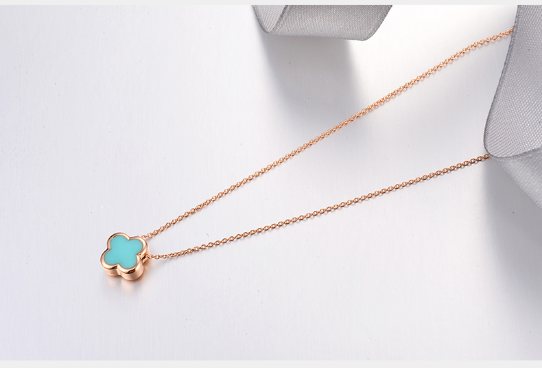 世纪缘珠宝18k钻石项链玛瑙绿松石粉贝彩色宝石项链锁骨链 粉贝