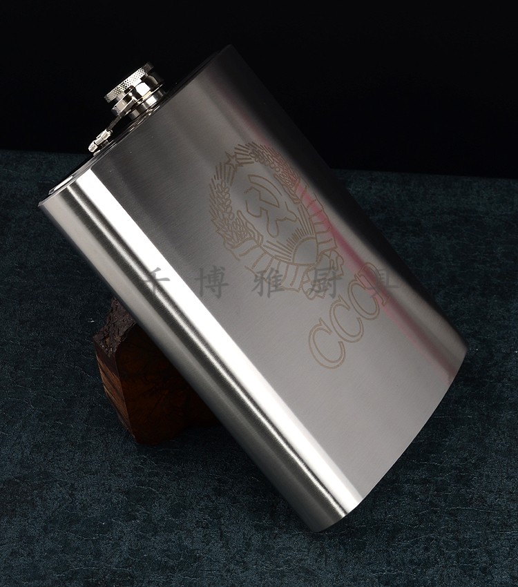 不锈钢扁酒壶半斤1斤2斤5斤10斤装随身户外便携酒瓶家用水壶 7斤带