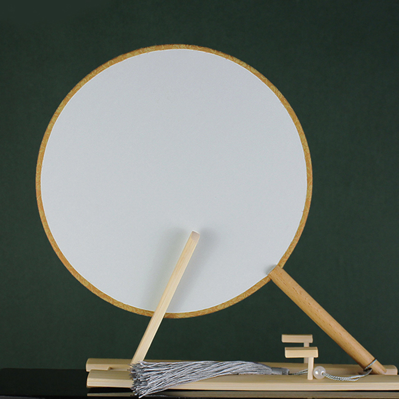 空白团扇工diy白色扇子丝绢单双面宫扇圆形