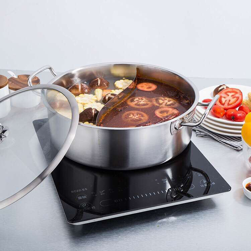 火锅家用不锈钢直型电磁炉用火锅不粘锅