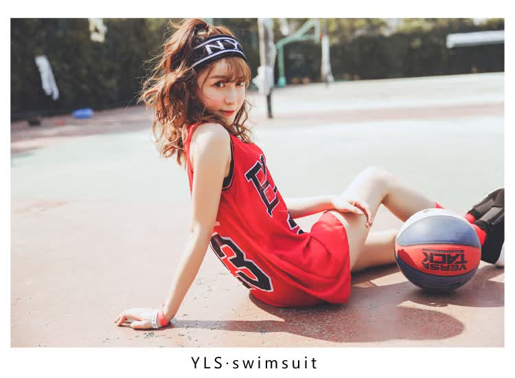 比基尼三件套小胸聚拢遮肚显瘦学生温运动沙滩泳装 红罩衫 黑比基尼 m