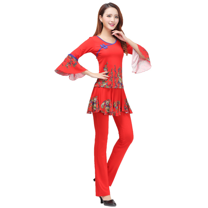惠券直播 京东商城 女装 广场舞服装喇叭袖舞蹈服装套装成人舞蹈演出