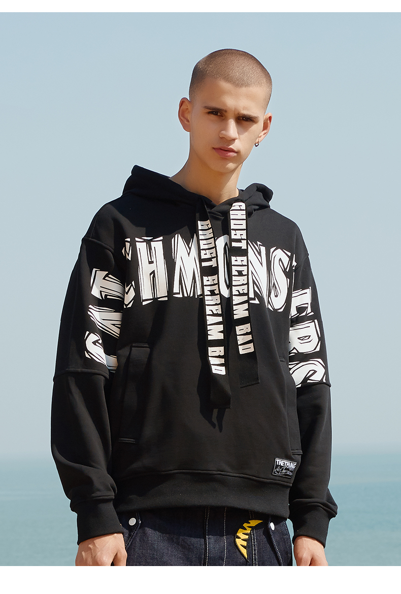 thething潮牌2018春季新款男士休闲运动时尚百搭卫衣字母印花连帽卫衣