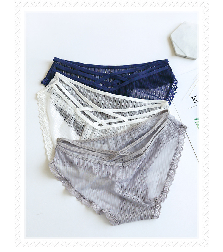 欧语伊依 镂空网纱内裤女冰丝低腰透明诱惑夏季透气性感蕾丝三角裤