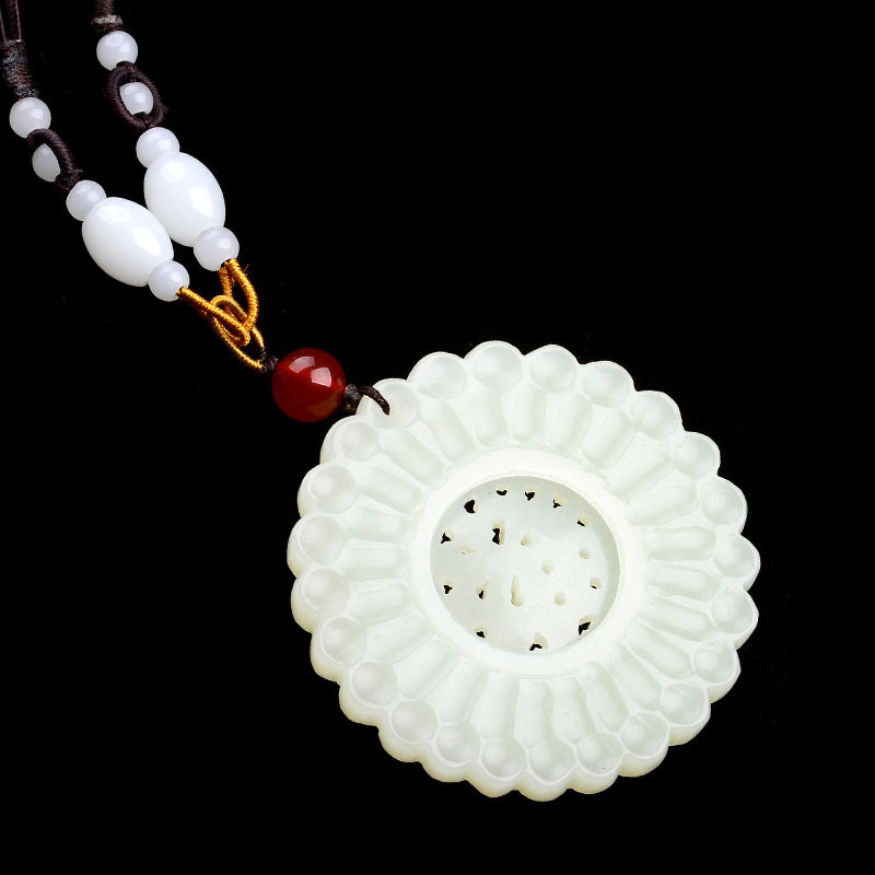 玉越 和田玉白玉时来运转挂件玉牌 直径50毫米