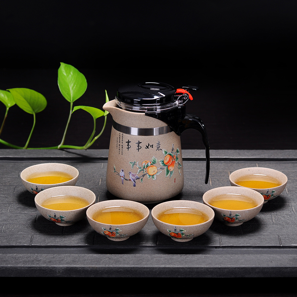 茶壶茶道 宝霆 飘逸杯套装复古粗陶瓷老岩泥 茶壶茶道 功夫茶具套装