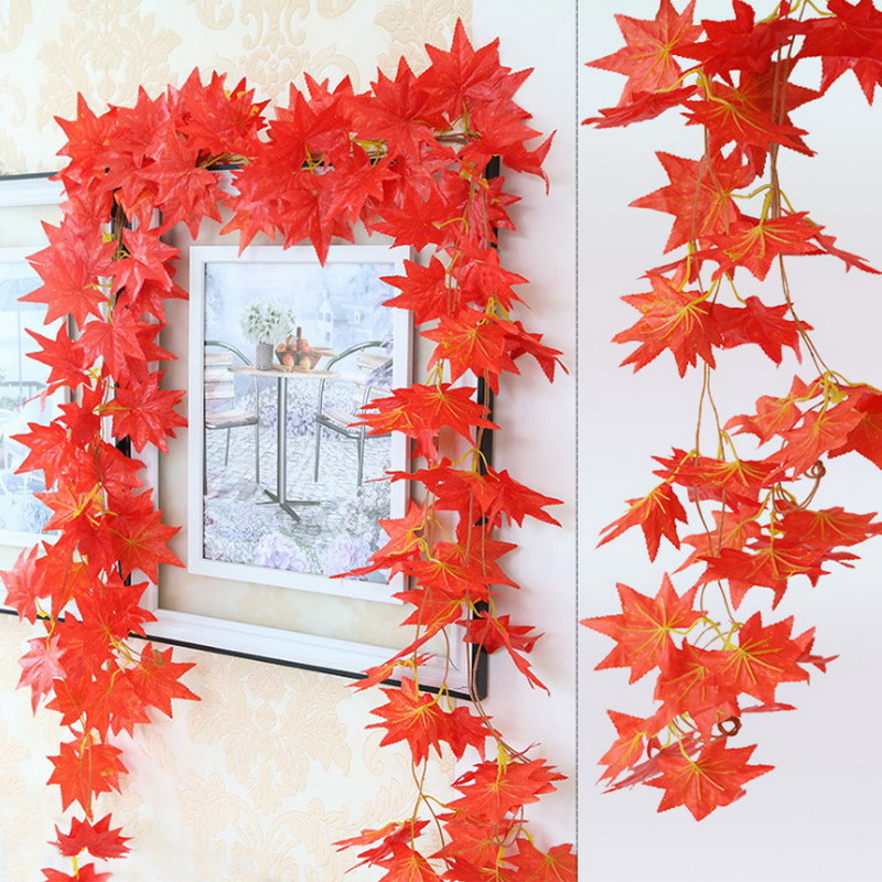 仿真枫叶红枫叶藤条装饰花假花仿真花塑料花管道吊顶藤蔓挂壁花艺