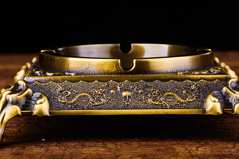 办公室烟灰缸大商务 铜烟灰缸纯铜仿古北欧简约黄铜 带盖青铜色烟灰缸