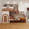 Youmanjia all solid wood staggered bunk bed for children so that they do not interfere with each other. Bunk bed with split-level height and low bed. Red walnut wood can be customized. Bunk bed + two-door wardrobe. 1.2*2 meters. Same width as upper and lower.