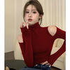 Zhou Xin's design high-necked bottoming shirt for women in spring and autumn with a high-end feel, a slim-fitting off-shoulder top, a fashionable long-sleeved T-shirt, burgundy S