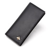 Crocodile shirt New Year's gift first layer cowhide simple women's long wallet bee folding ticket holder girl's birthday black