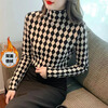 Chonglin double-sided German velvet half-turtle collar bottoming shirt for women 2025 autumn and winter new slim fit elastic inner long-sleeved T-shirt top black and white diamond check German velvet warm fabric XL recommended 115-125 pounds