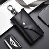 Qindu cowhide key bag men's large-capacity multi-functional universal car key chain women's waist hanging compact home key bag buckle version-black 6 key positions