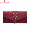 MONTAGUT women's wallet long fashion buckle leather clutch bag 30% off large capacity multi-card slot wallet trendy black