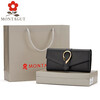 MONTAGUT women's wallet long fashion buckle leather clutch bag 30% off large capacity multi-card slot wallet trendy black