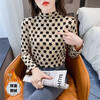 Chonglin double-sided German velvet half-turtle collar bottoming shirt for women 2025 autumn and winter new slim fit elastic inner long-sleeved T-shirt top black and white diamond check German velvet warm fabric XL recommended 115-125 pounds