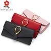 MONTAGUT women's wallet long fashion buckle leather clutch bag 30% off large capacity multi-card slot wallet trendy black
