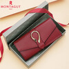 MONTAGUT women's wallet long fashion buckle leather clutch bag 30% off large capacity multi-card slot wallet trendy black