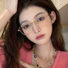 Jiaxuan anti-blue light discoloration myopia flat glasses can be equipped with prescription women's large frame high-profile slimming plain sunglasses frame bright black no prescription anti-blue light flat glasses