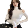 Zhou Xin's design high-necked bottoming shirt for women in spring and autumn with a high-end feel, a slim-fitting off-shoulder top, a fashionable long-sleeved T-shirt, burgundy S