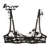 VRSZEE high-end brand underwear female sexy thin embroidered lace bra set push-up bra temptation underwear bikini black three-piece set 80B