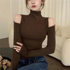 Zhou Xin's design high-necked bottoming shirt for women in spring and autumn with a high-end feel, a slim-fitting off-shoulder top, a fashionable long-sleeved T-shirt, burgundy S
