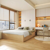 Sophia tatami bed, log style bookcase, desk, wardrobe integrated with lift table, storage cabinet furniture, teenagers' second bedroom, privileged deposit (can be canceled in store)