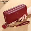 Gorola Wallet Women's Long Genuine Leather Fashion Temperament Versatile Soft Leather Large Capacity Zipper Wallet Clutch Can Hold Mobile Phone Bag Burgundy (Double Zipper) Anti-Theft Brush