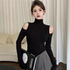 Zhou Xin's design high-necked bottoming shirt for women in spring and autumn with a high-end feel, a slim-fitting off-shoulder top, a fashionable long-sleeved T-shirt, burgundy S