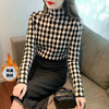 Chonglin double-sided German velvet half-turtle collar bottoming shirt for women 2025 autumn and winter new slim fit elastic inner long-sleeved T-shirt top black and white diamond check German velvet warm fabric XL recommended 115-125 pounds