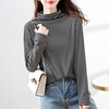 Demana (dme) super elastic striped half turtleneck comfortable striped bottoming shirt for women with top and bottoming shirt for women, black L
