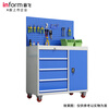 INFORM Tool Cart Multifunctional Parts Storage Cabinet Workshop Tool Cabinet Storage Cabinet Iron Cabinet Left Four Drawing Right Single Door 100*52*85cm Wheeled Gray Blue Can Be Customized