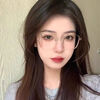 Jiaxuan anti-blue light discoloration myopia flat glasses can be equipped with prescription women's large frame high-profile slimming plain sunglasses frame bright black no prescription anti-blue light flat glasses